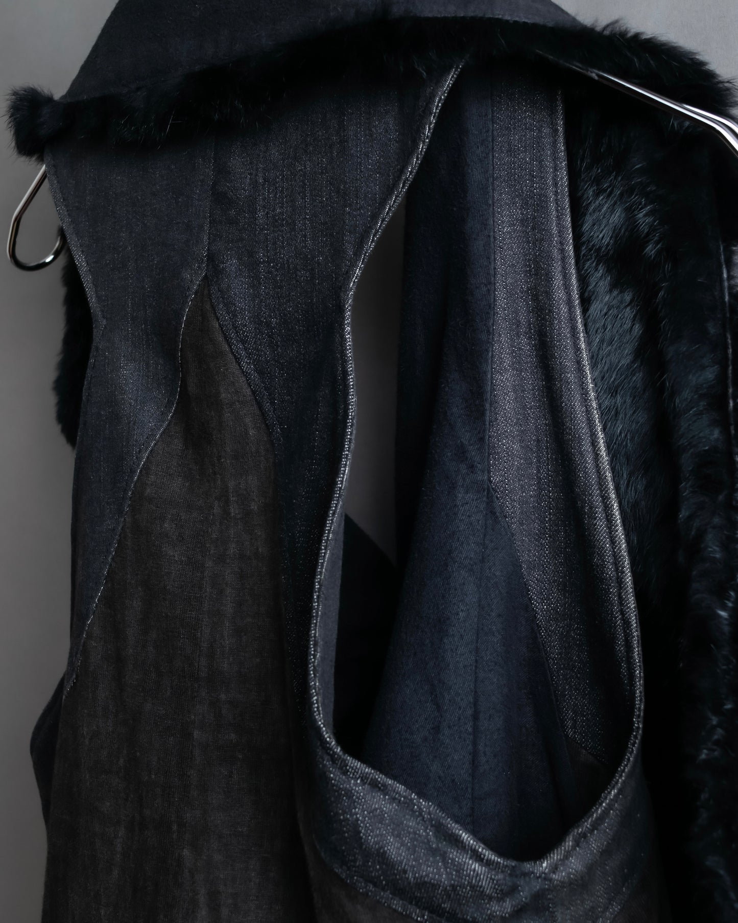 "HELMUT LANG" Fur docking denim switching design zipper best