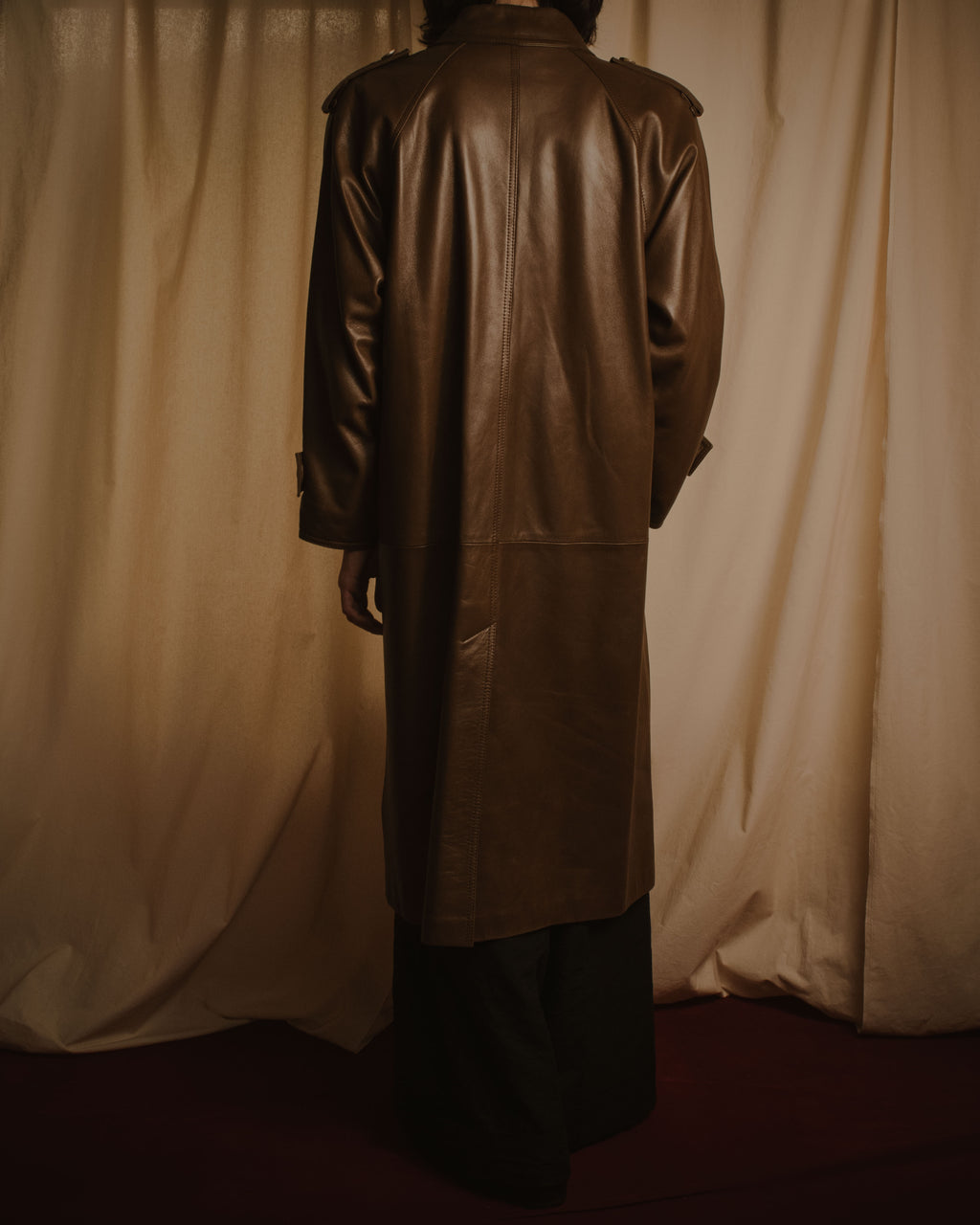 -SPECIAL- "LOEWE" 80’s Military detail stencil leather coat