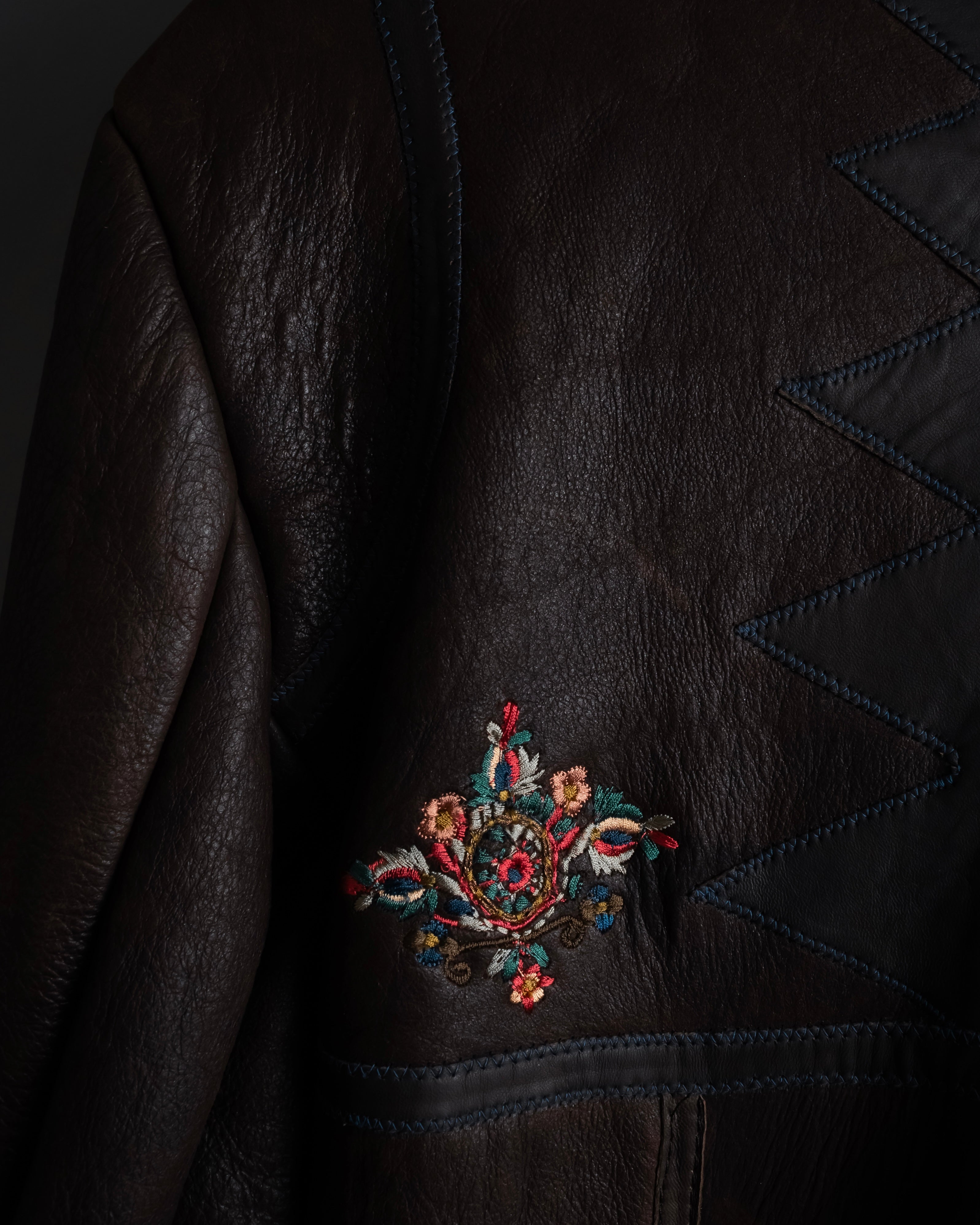 “KENZO” 80’s Folkloric shearling-lined leather long coat