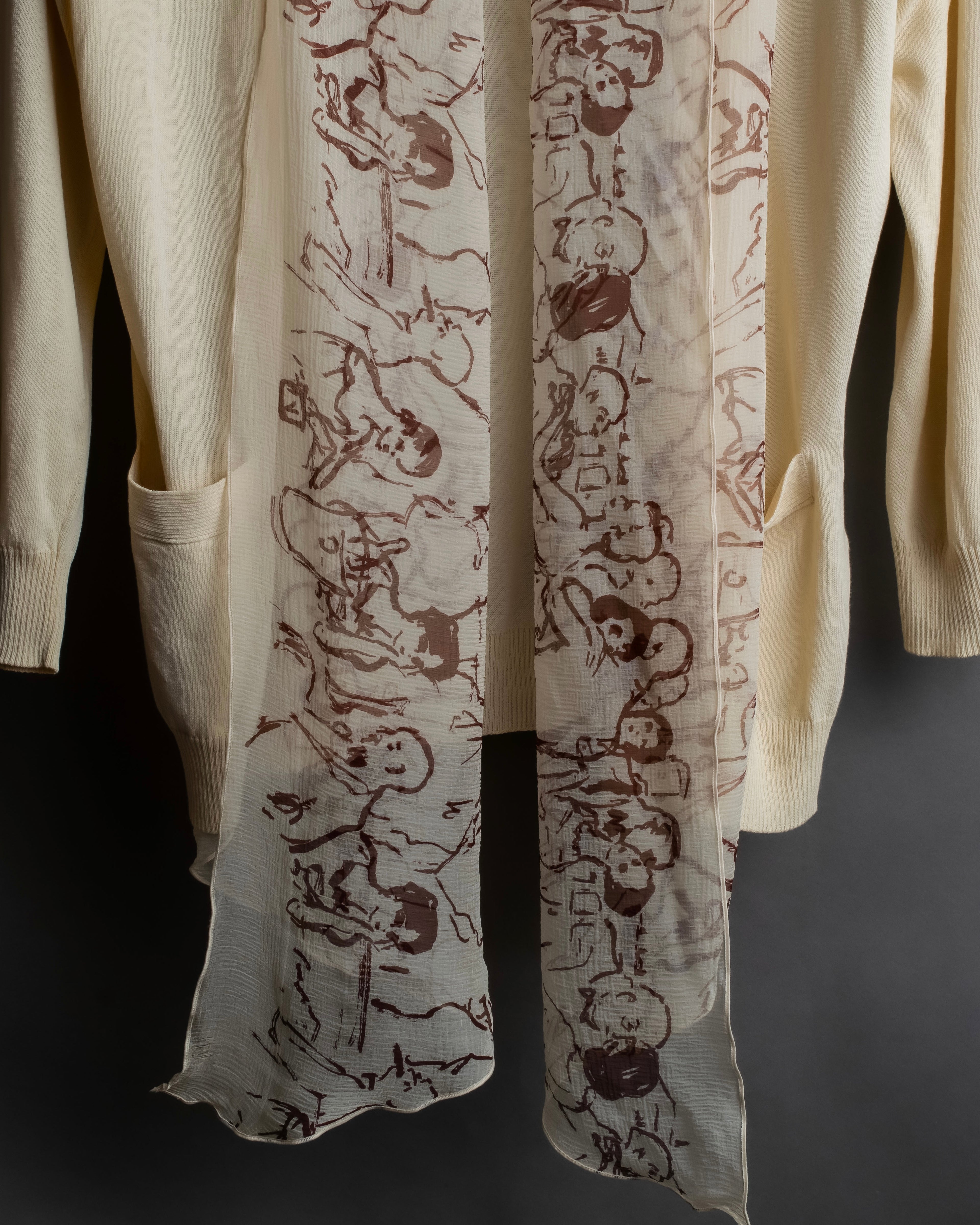 "HERMES" Gaultier period scarf docking design silk cardigan