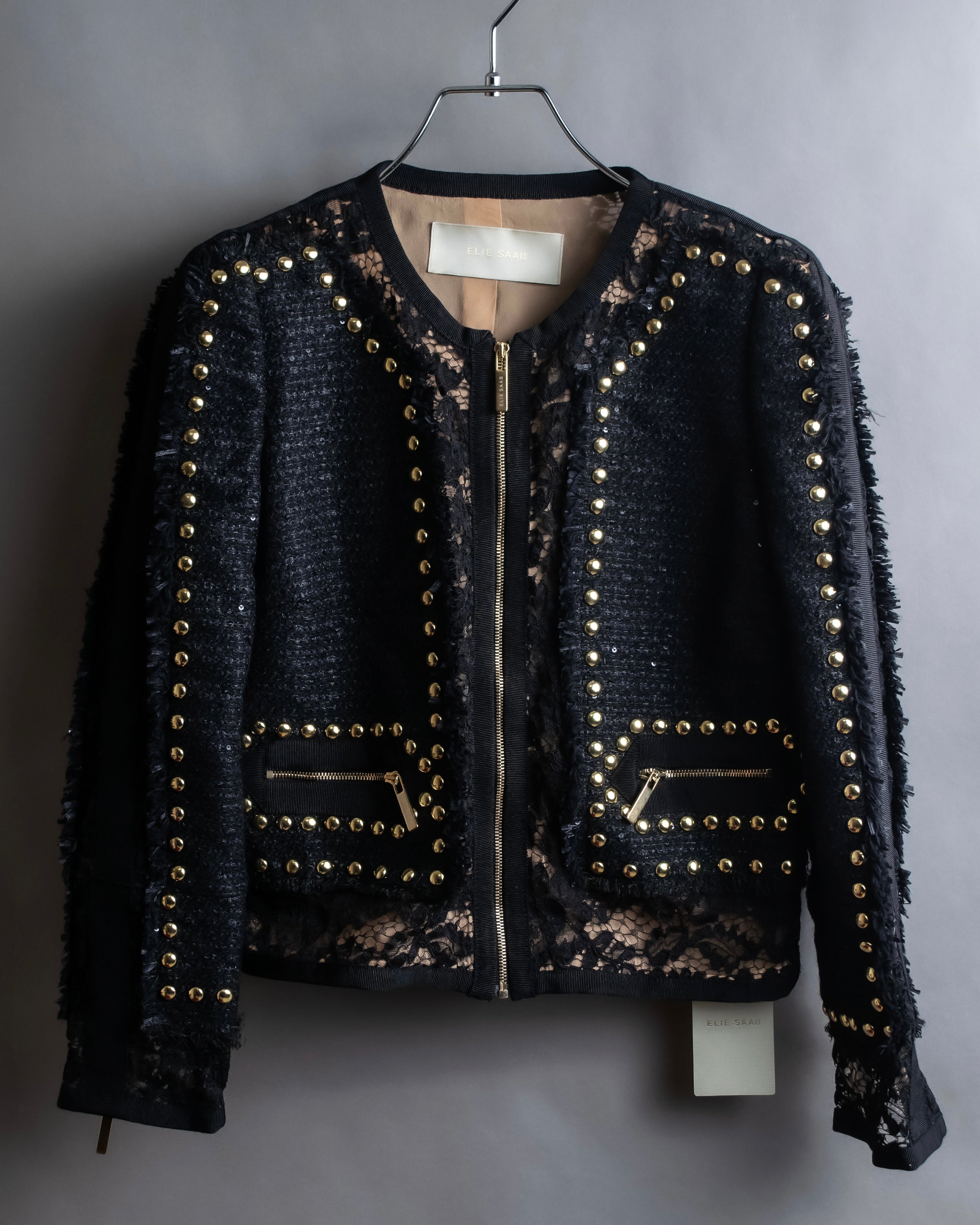 Reserved "Elie Saab" Gold stud detail tweed jacket