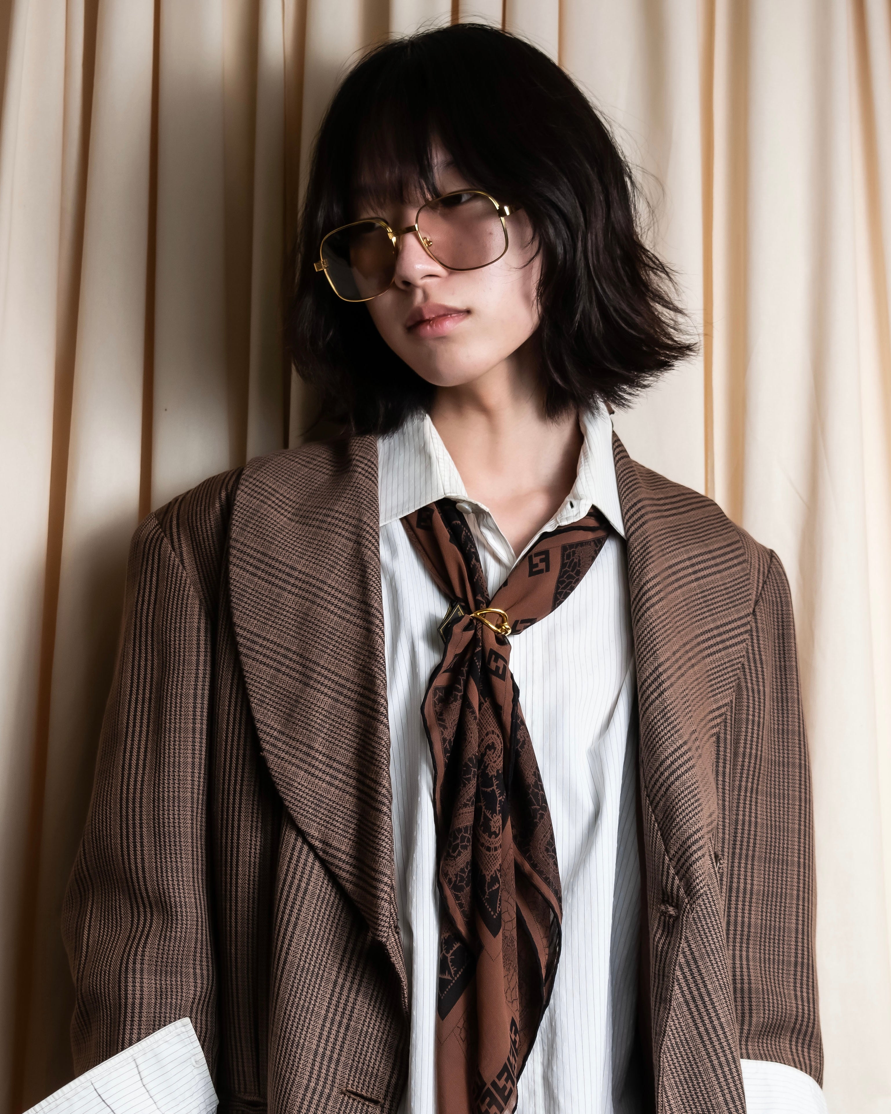"Vintage different houndstooth pattern shawl collar jacket"