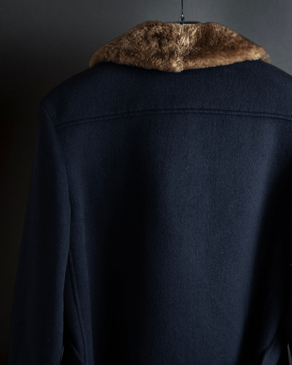 "VALENTINO" Fur collar double-breasted wool coat