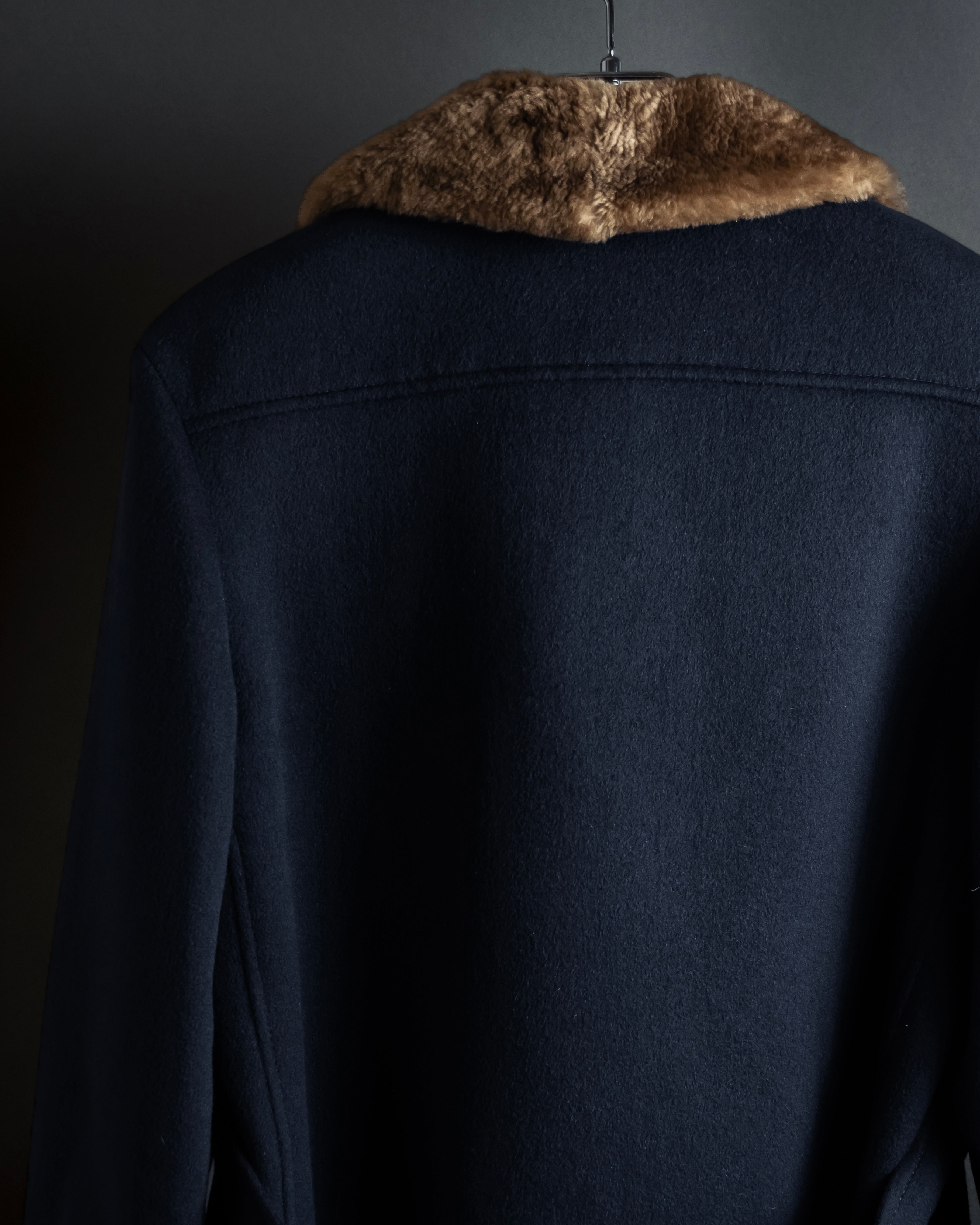 "VALENTINO" Fur collar double-breasted wool coat