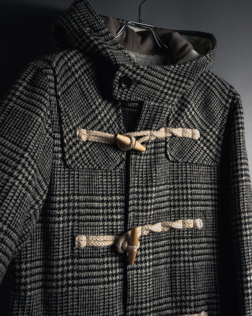 “Harris Tweed” Hooded plaid duffle coat