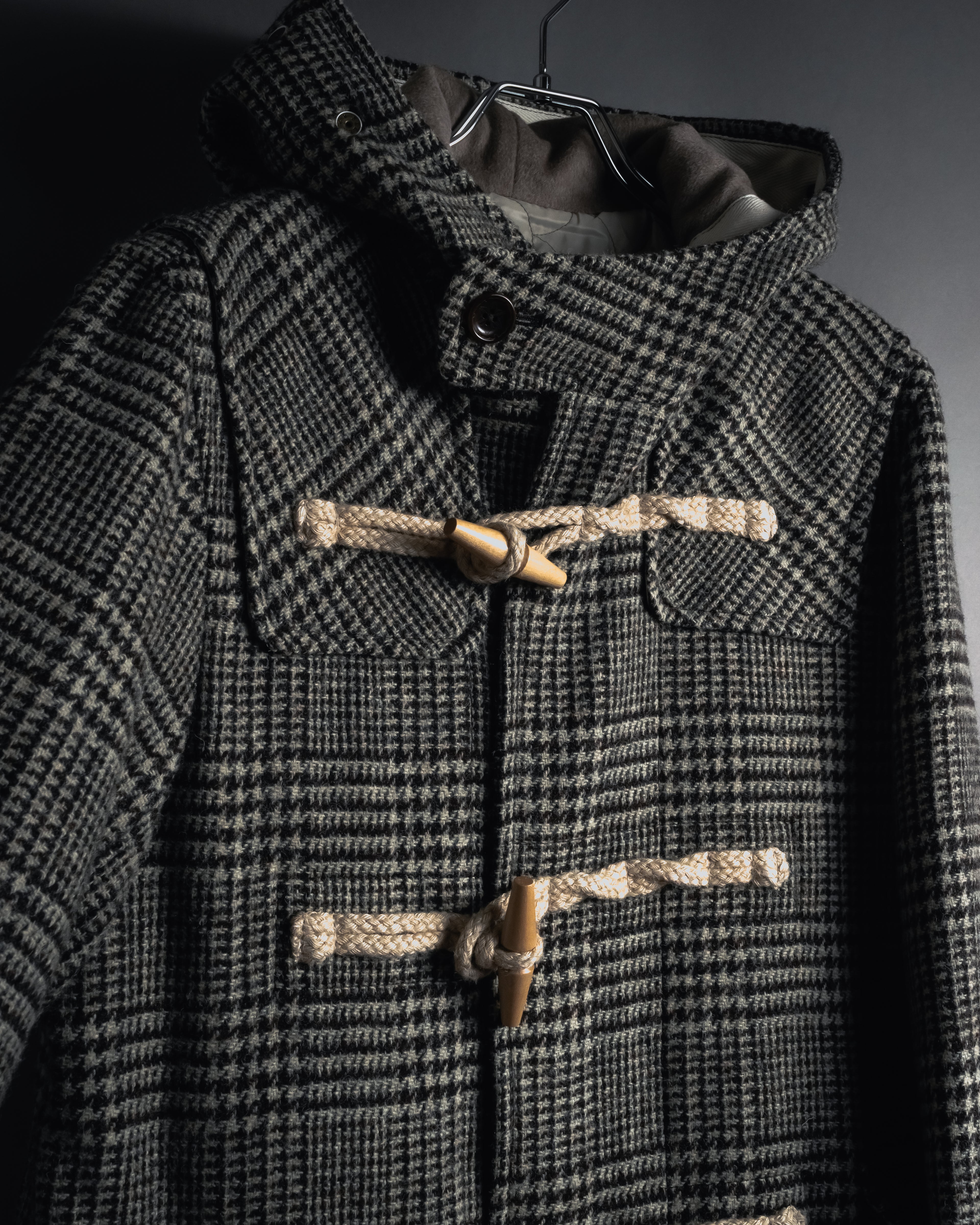 “Harris Tweed” Hooded plaid duffle coat