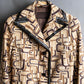 "PRADA" 1996fall Geometric pattern leather trim design mid length coat