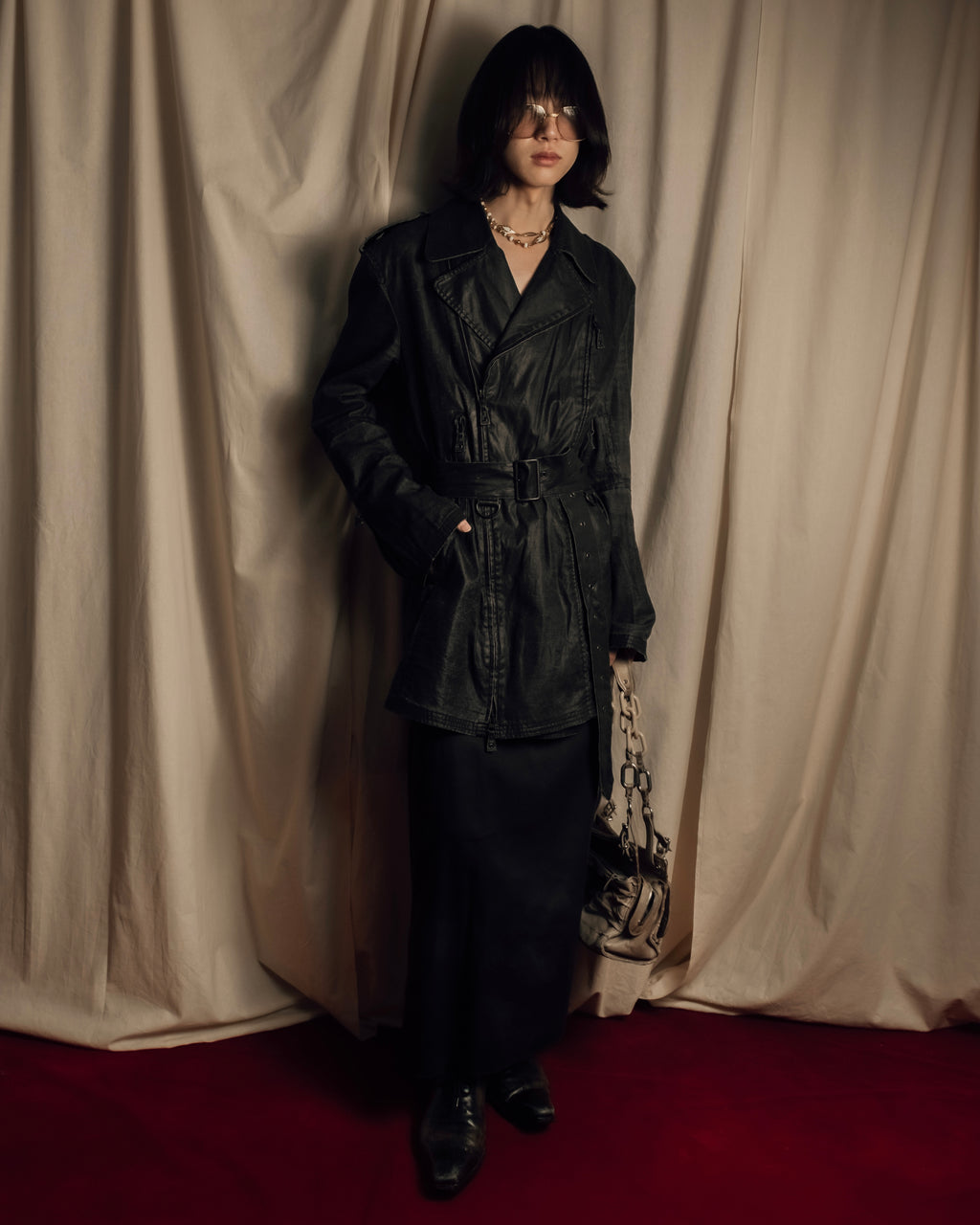 "JEAN PAUL GAULTIER" Firm finish double-zip belted mid-length coat