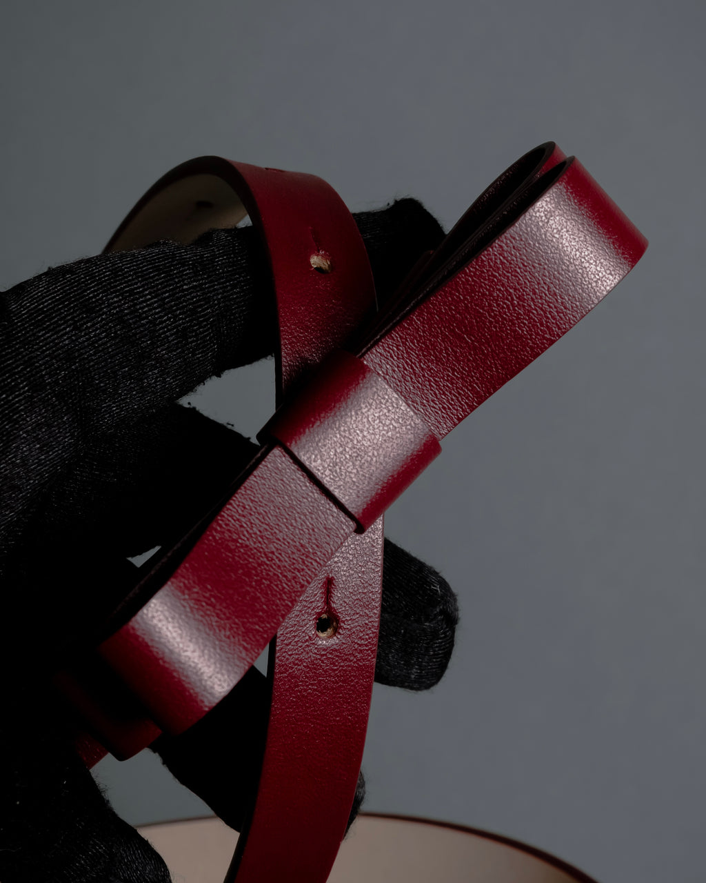"RED VALENTINO" Bow motif Rosso color leather narrow belt