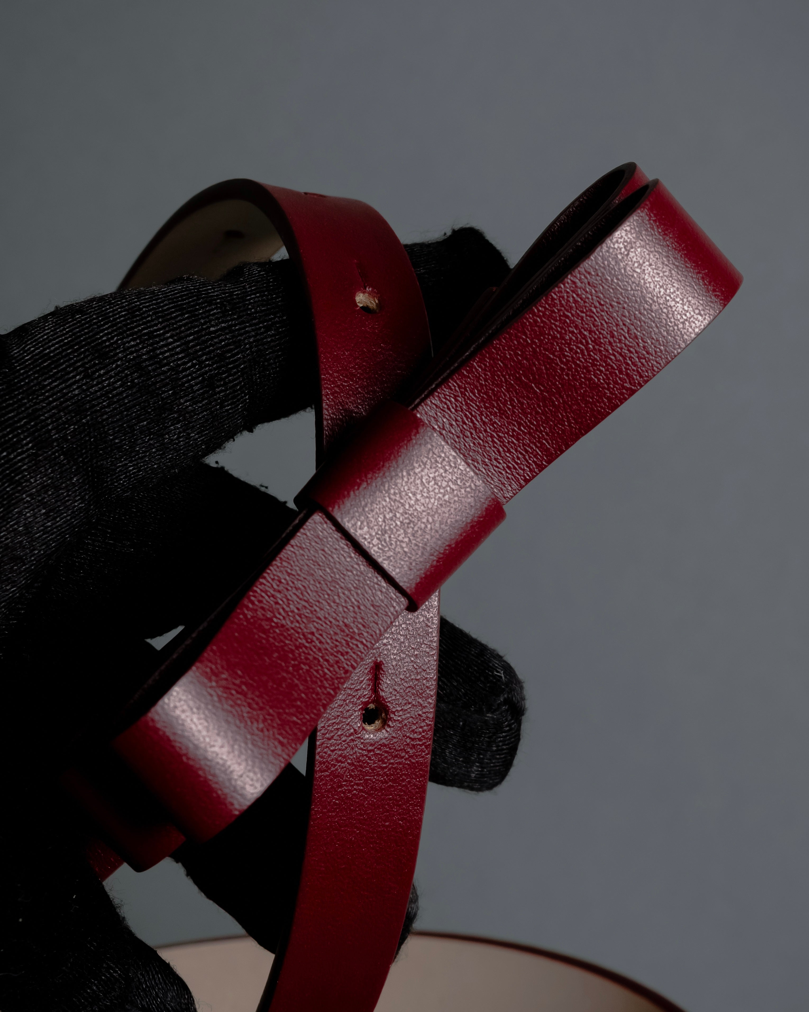 "RED VALENTINO" Bow motif Rosso color leather narrow belt