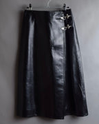 "CELINE" Front metal buckle detail leather skirt