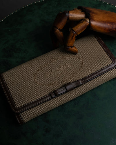 "PRADA" Logo engraved canvas combination long wallet