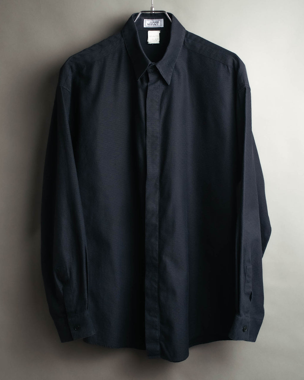 "GIANNI VERSACE" 80's-90's Dark jacquard long sleeve shirt