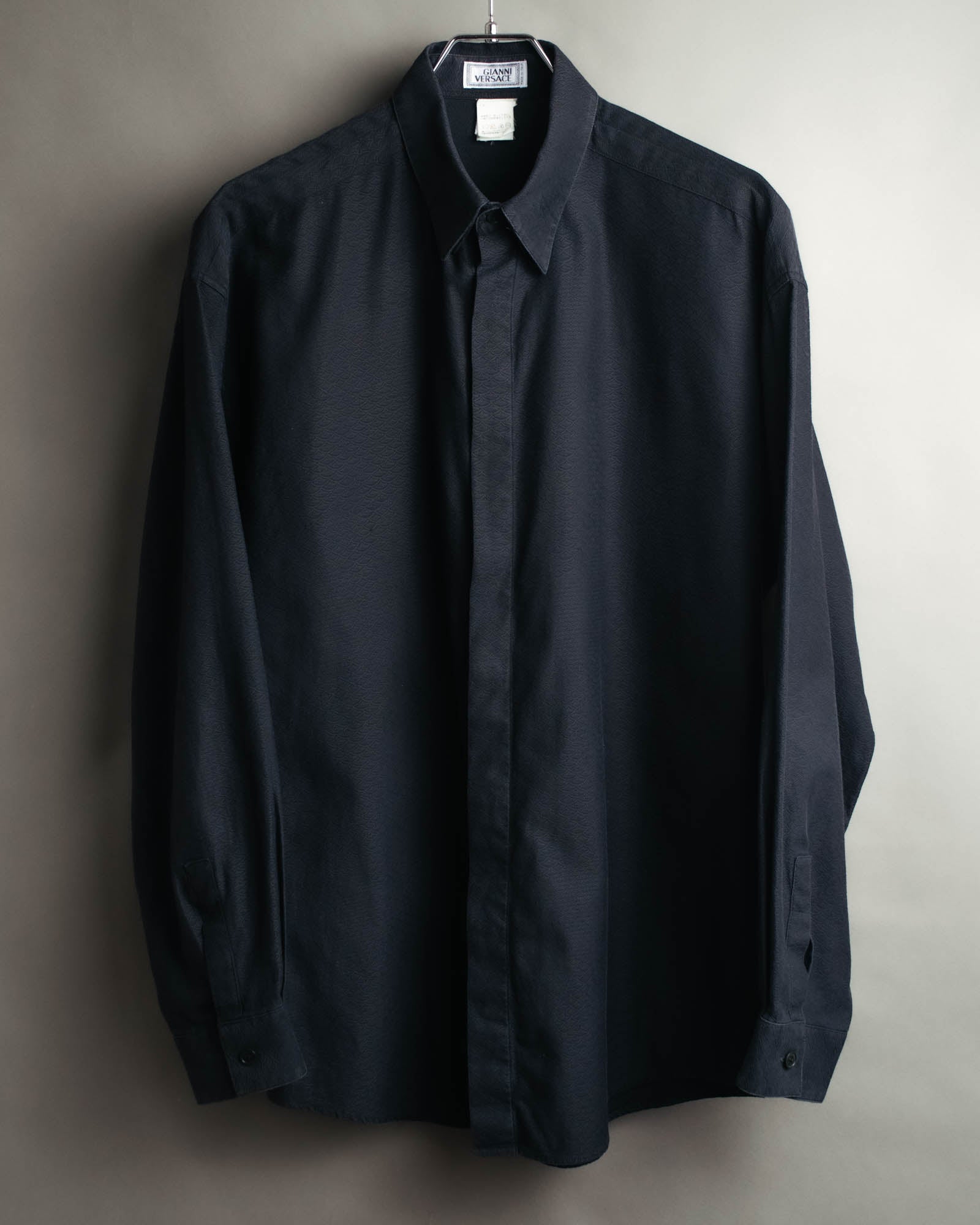 "GIANNI VERSACE" 80's-90's Dark jacquard long sleeve shirt