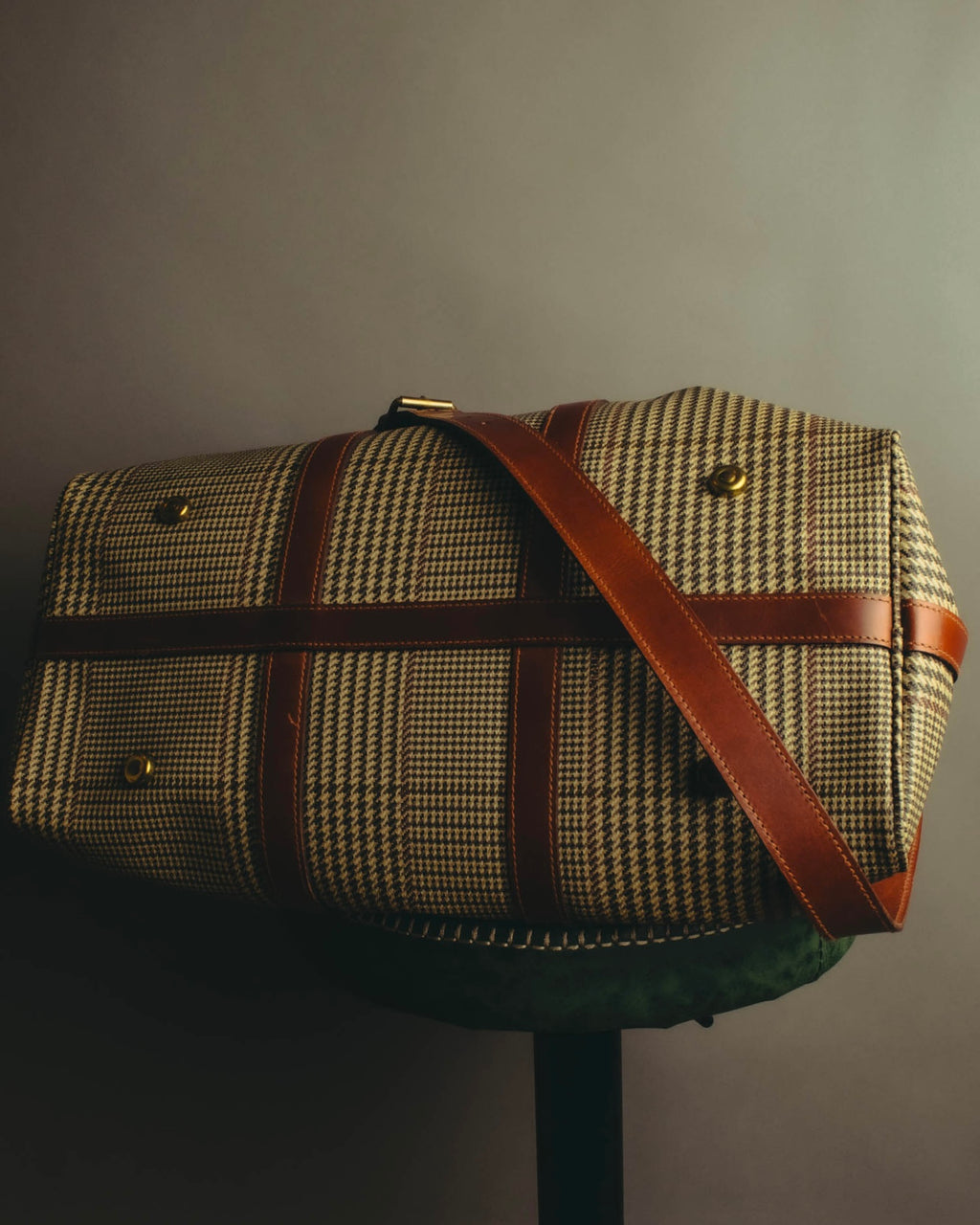"Polo Ralph Lauren" 80's-90's Houndstooth leather trim travel bag