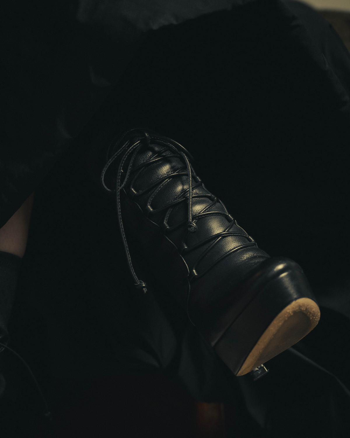 –SPECIAL– "Miu Miu" 00's–10's Sculptural platform lace up ankle boots