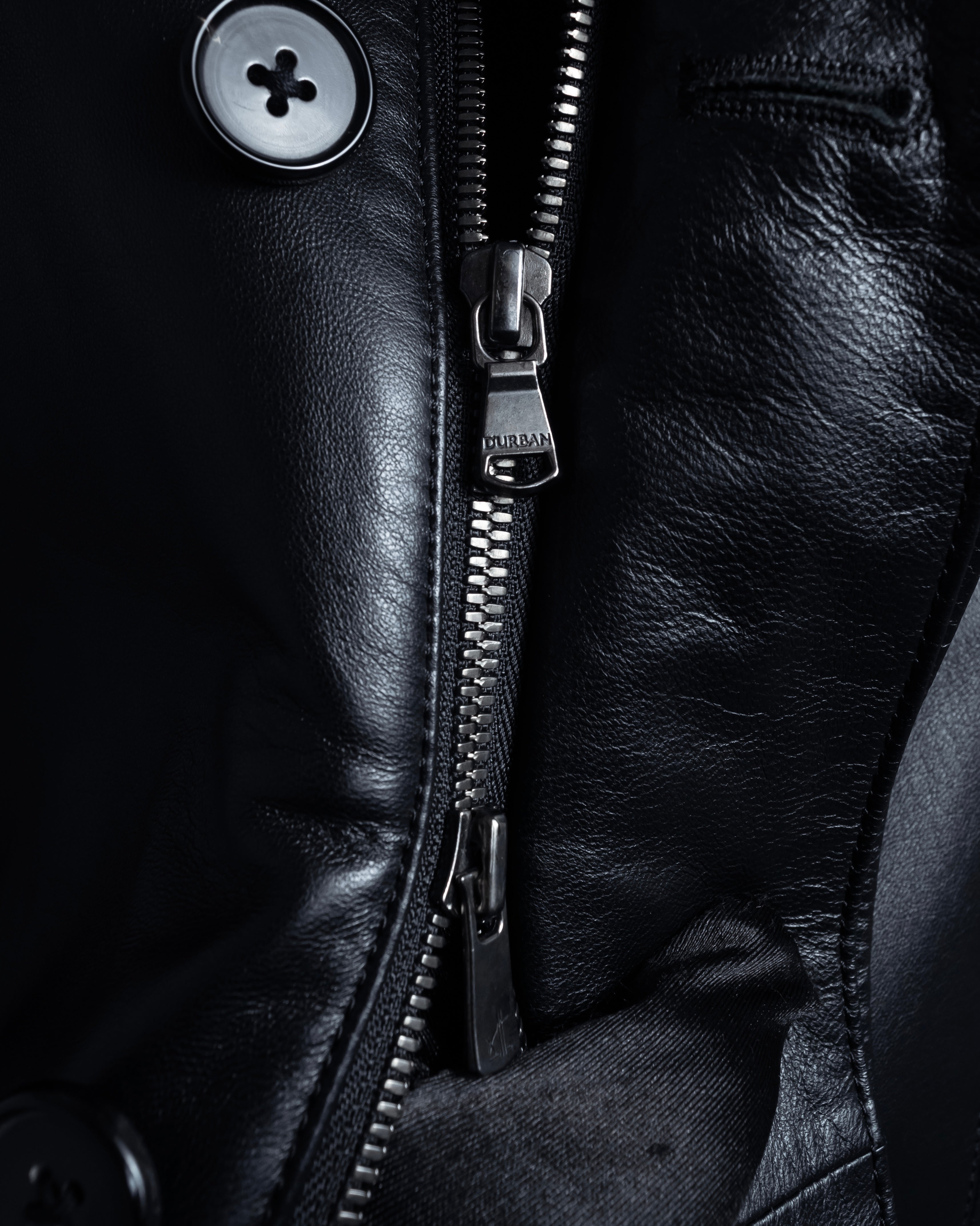 "DURBAN" Double zipper sheepskin leather coat