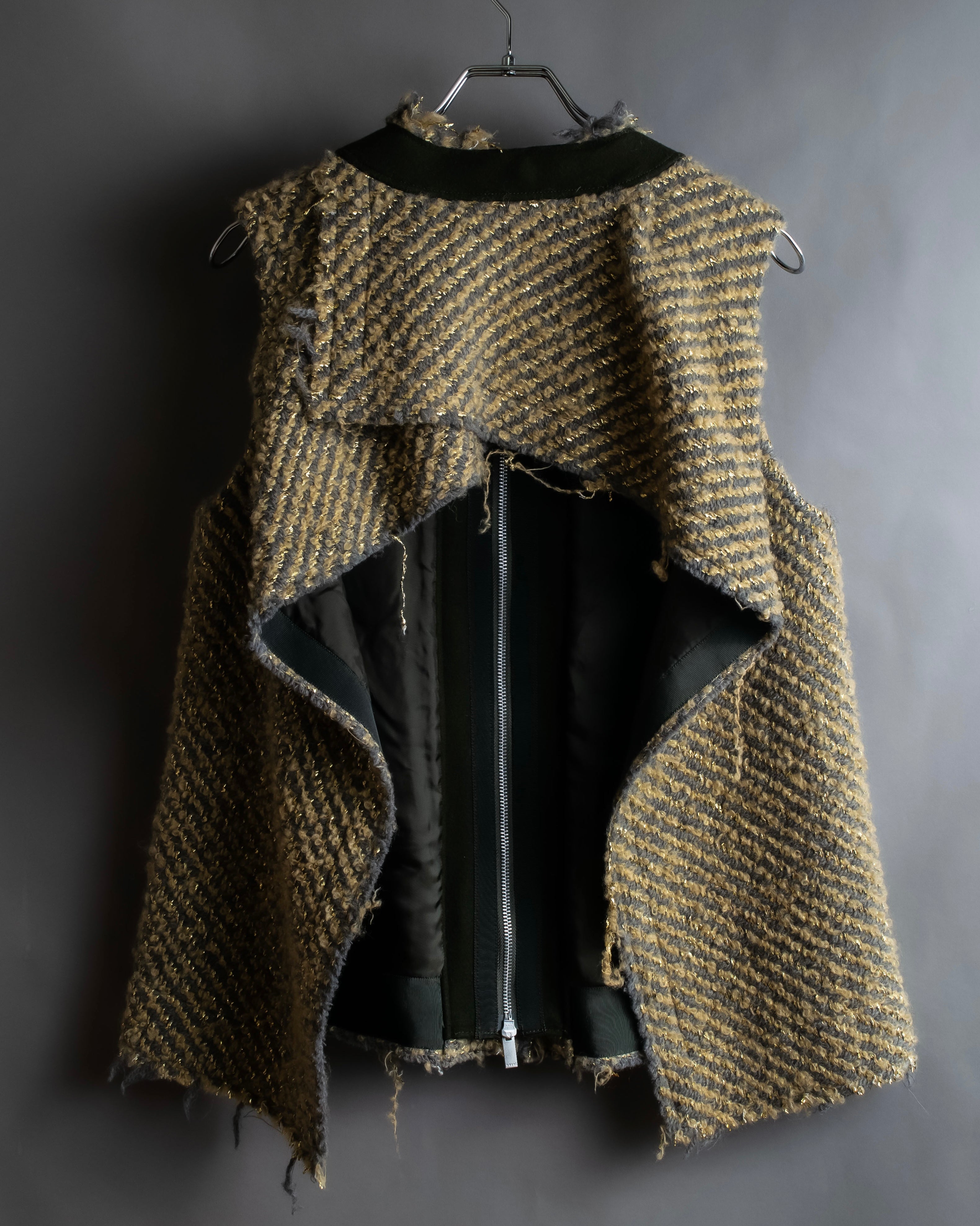 "sacai" Asymmetrical design double zipper tweed vest