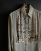 "HERMES" 90's Musical score motif front pleated shirt