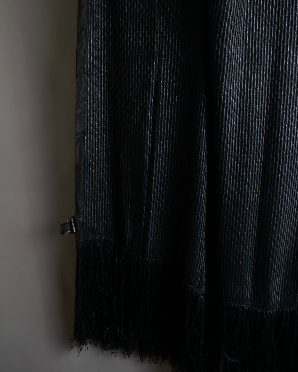 "GIORGIO ARMANI" Waffle low gauge knit fringe design stole