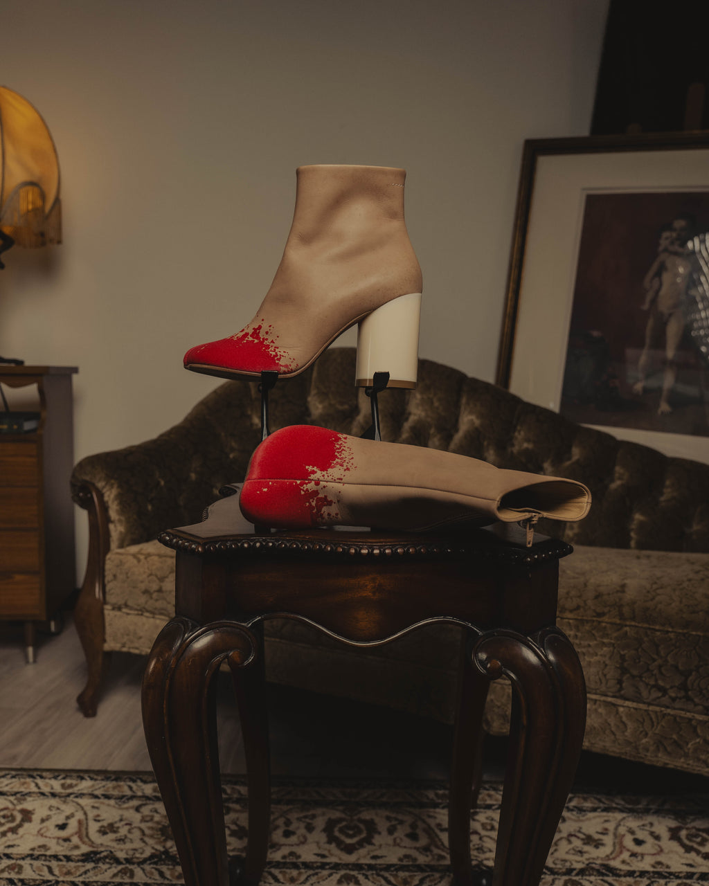 "MM6 Maison Margiela" Sculptural red splatter leather ankle boots