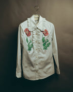 -SPECIAL- “GUCCI” 2017-2019 Floral embroidered ruffled striped shirt