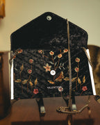 "VALENTINO" 80's-90's Ornately embroidered velvet chain shoulder bag
