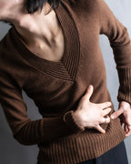 "HERMES" 100% cashmere V neck design knit