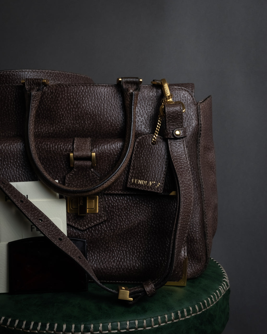 “FENDI” 2010’s Architectural grained leather 3Jours bag