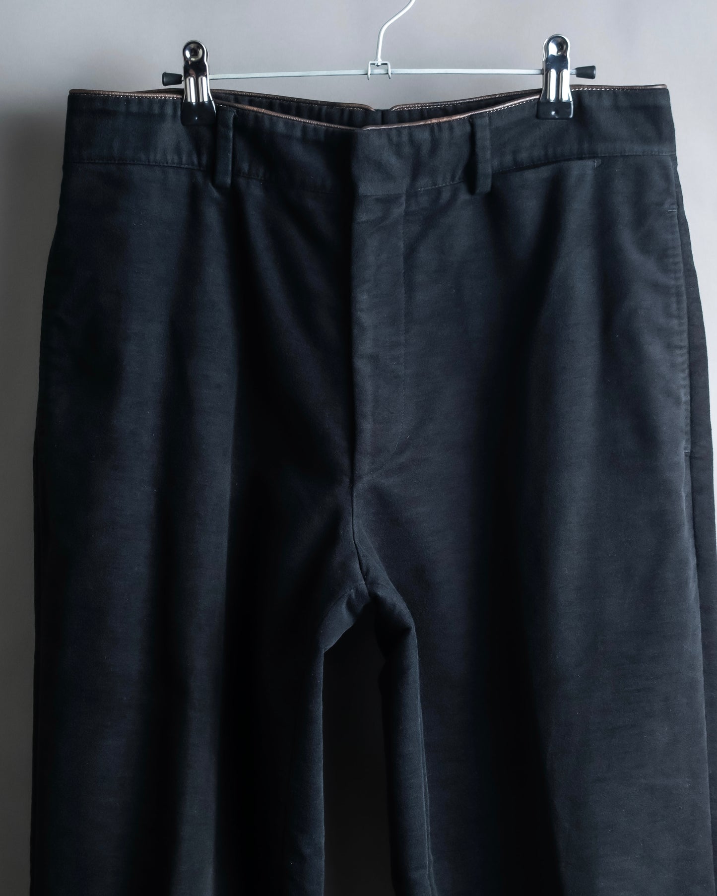 "HERMES" Leather trimmed design tapered pants