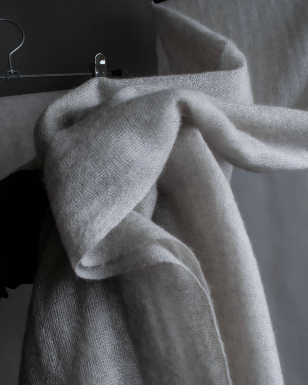 "Chloe" Fringe design light gray sheer material stole