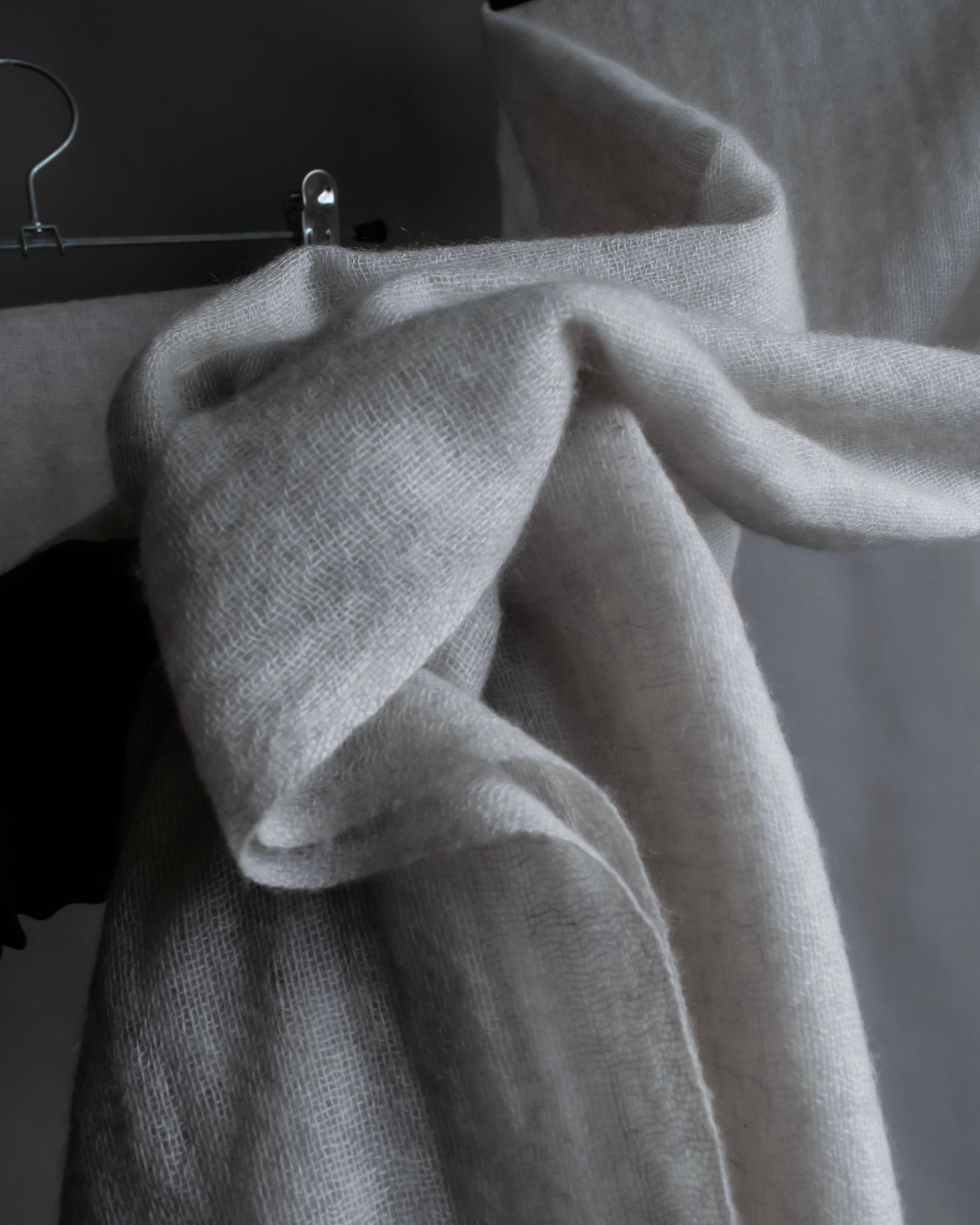 "Chloe" Fringe design light gray sheer material stole