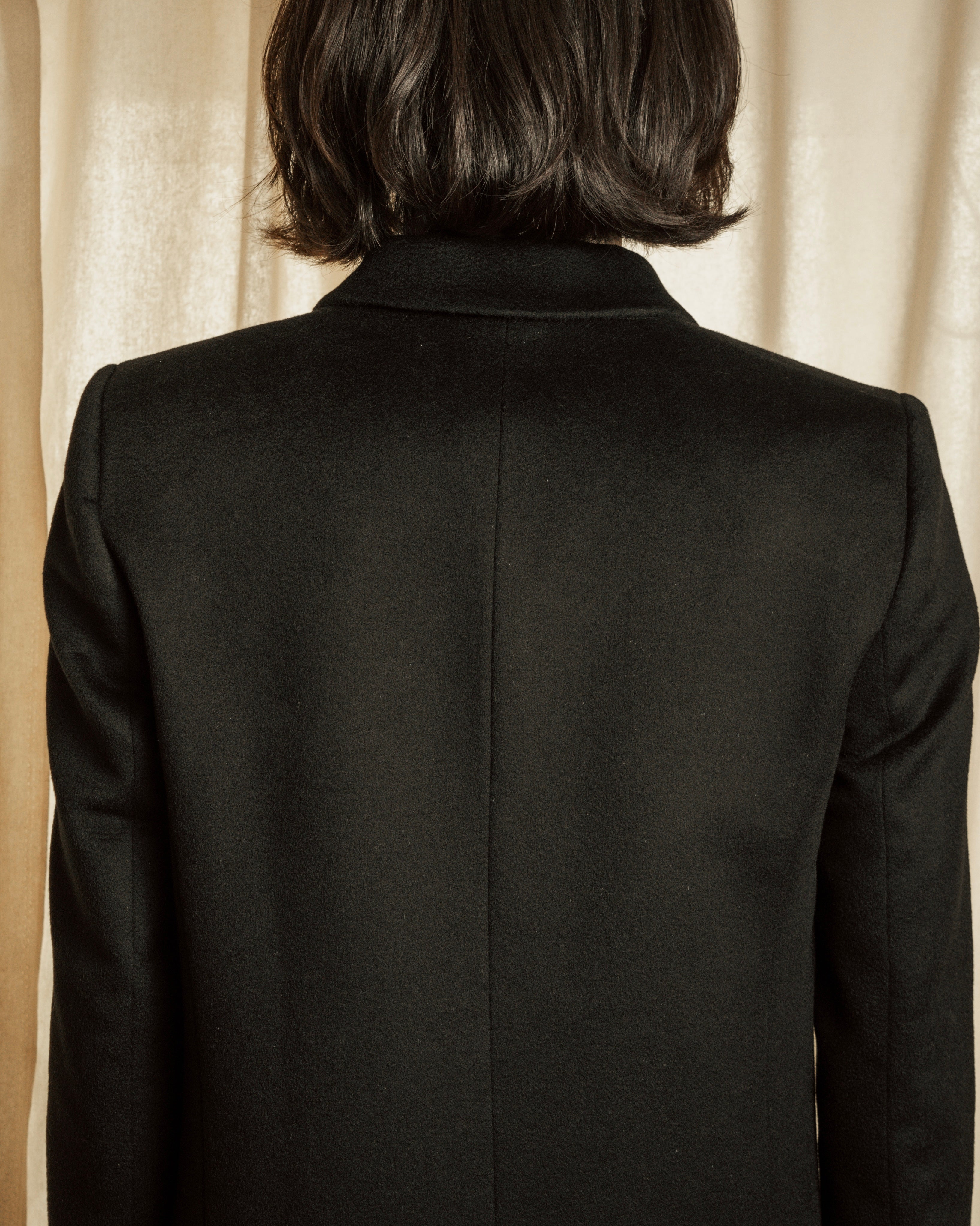 "GUCCI" Michele period solid black wool tailored coat