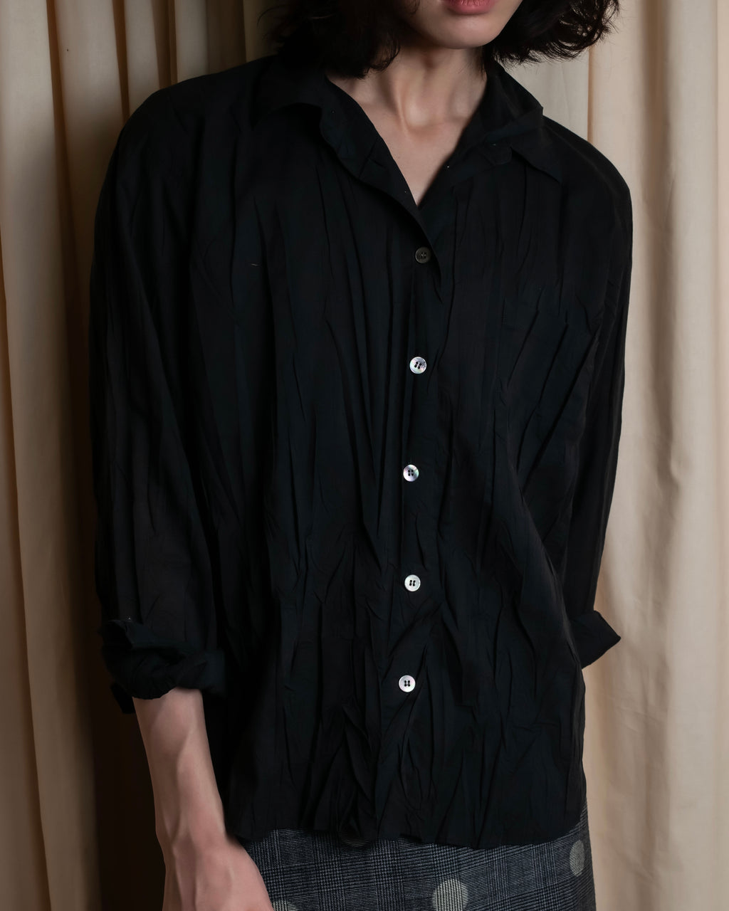 "PLEATS PLEASE ISSEY MIYAKE"
 Irregularly washed shirt jacket