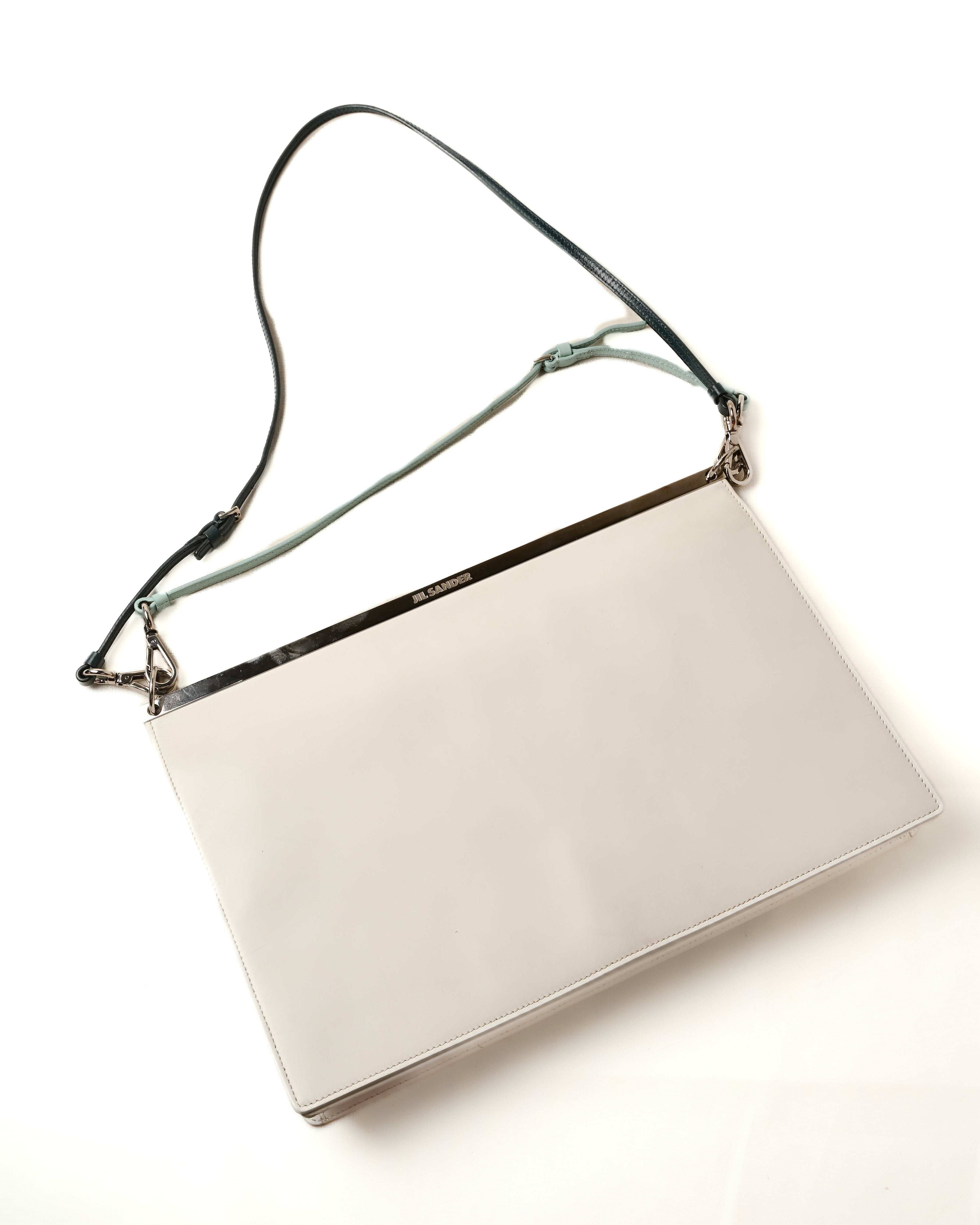 JIL SANDER/ Calf Leather Rectangle Shoulder Bag White