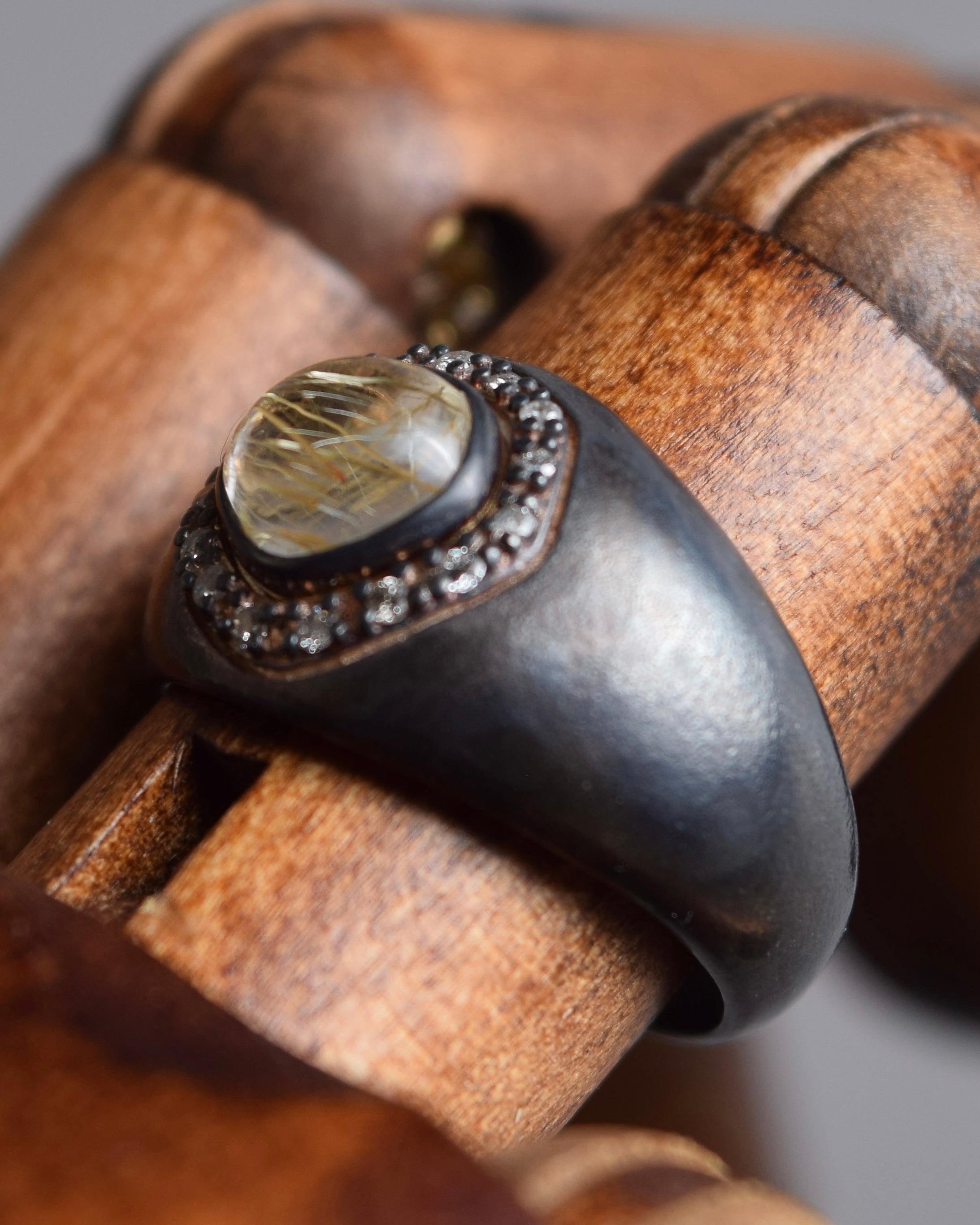 "agete" Rutilated quartz K10 silver coated ring