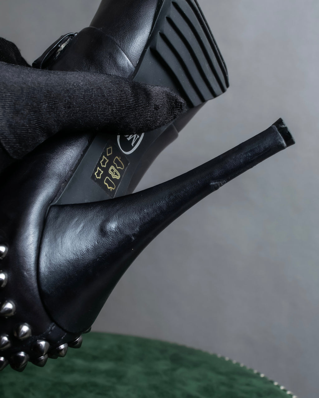 Alexandar McQueen" Studs & belt design heel boots
