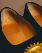 -SPECIAL- "Hermès" 80's-90's Gold embroidered suede loafers