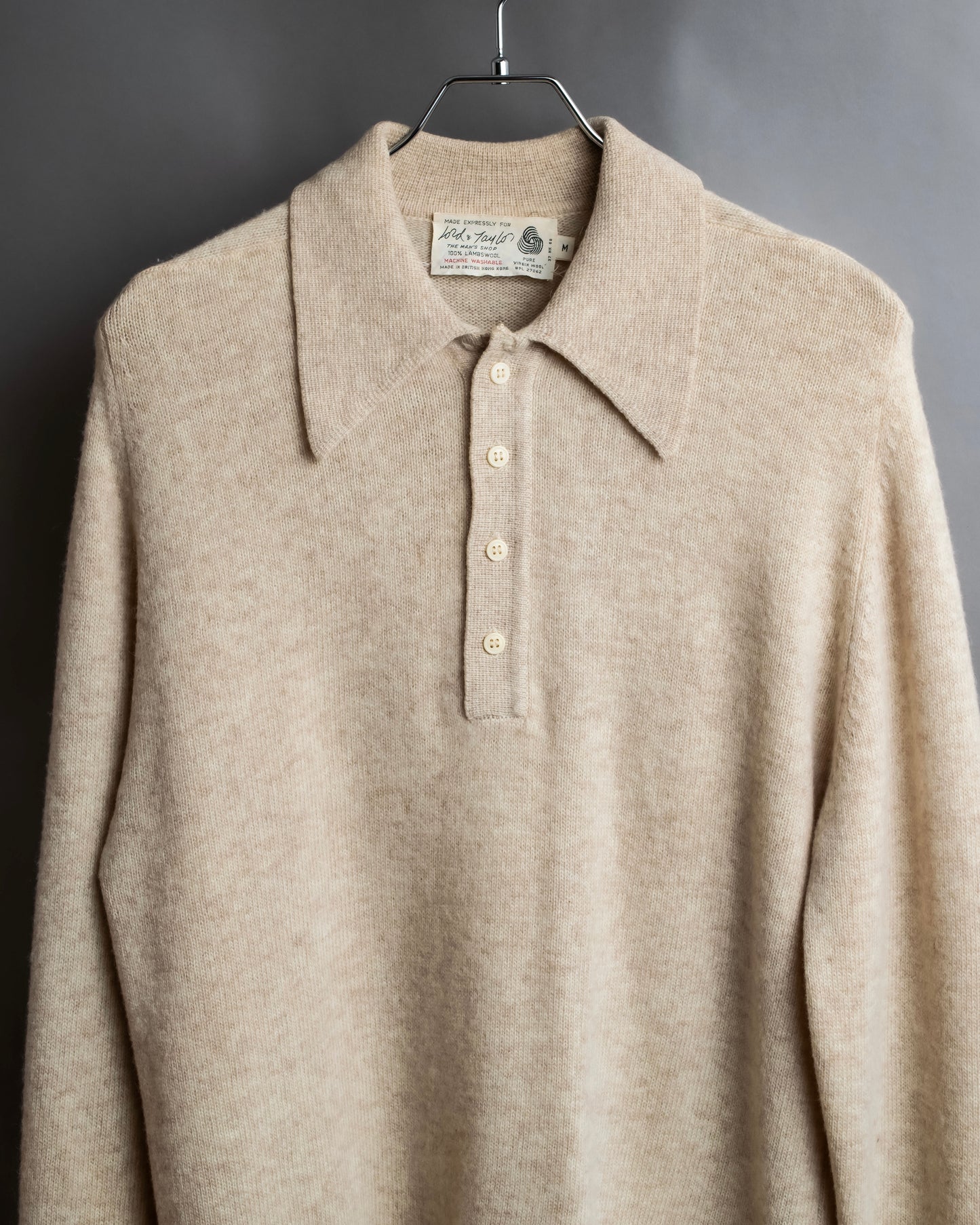 "Vintage 100% lambswool long sleeve knitted polo shirt"