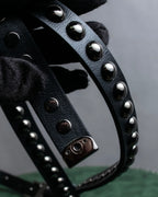 "Christian Dior" Silver stud detail narrow leather belt
