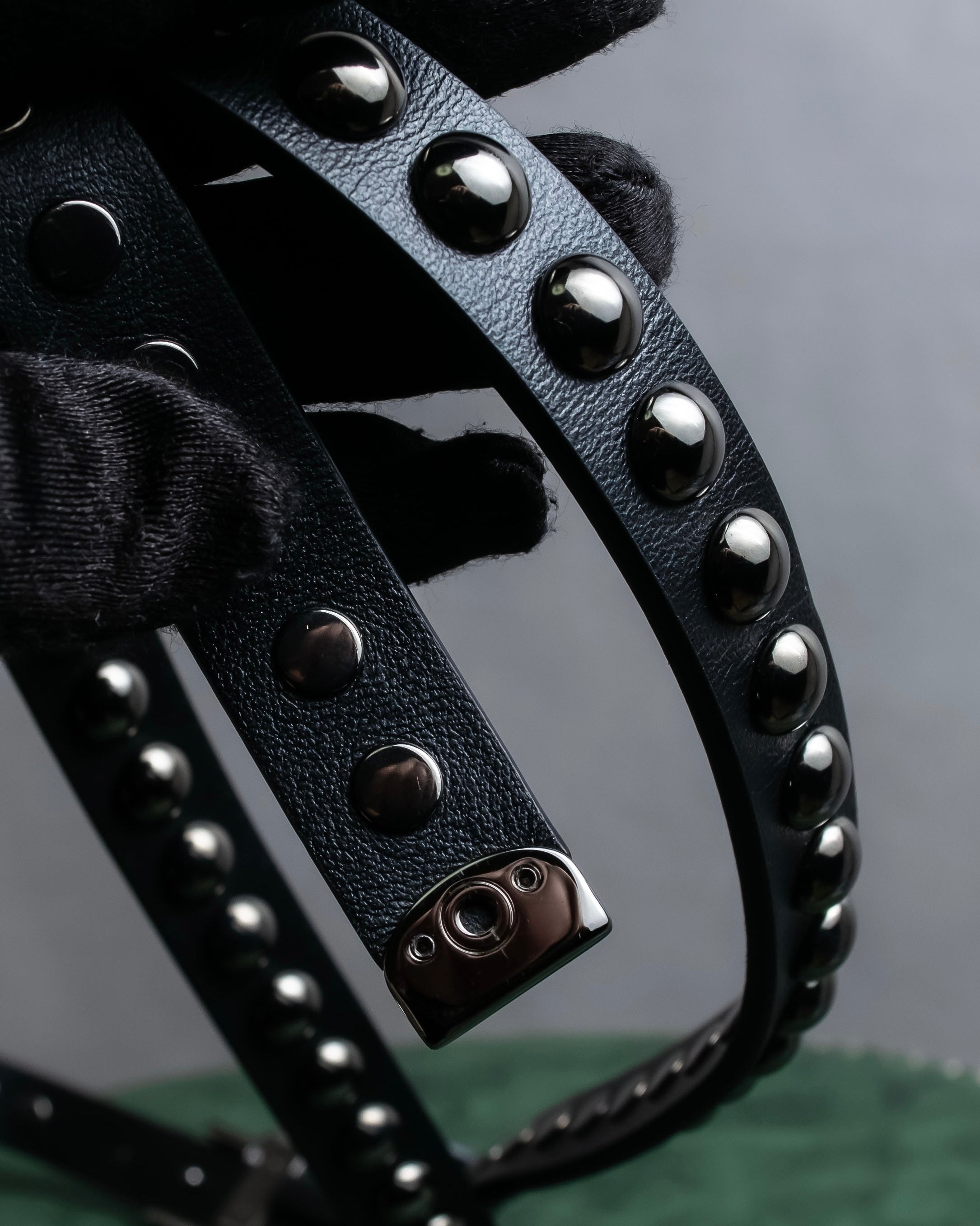 "Christian Dior" Silver stud detail narrow leather belt