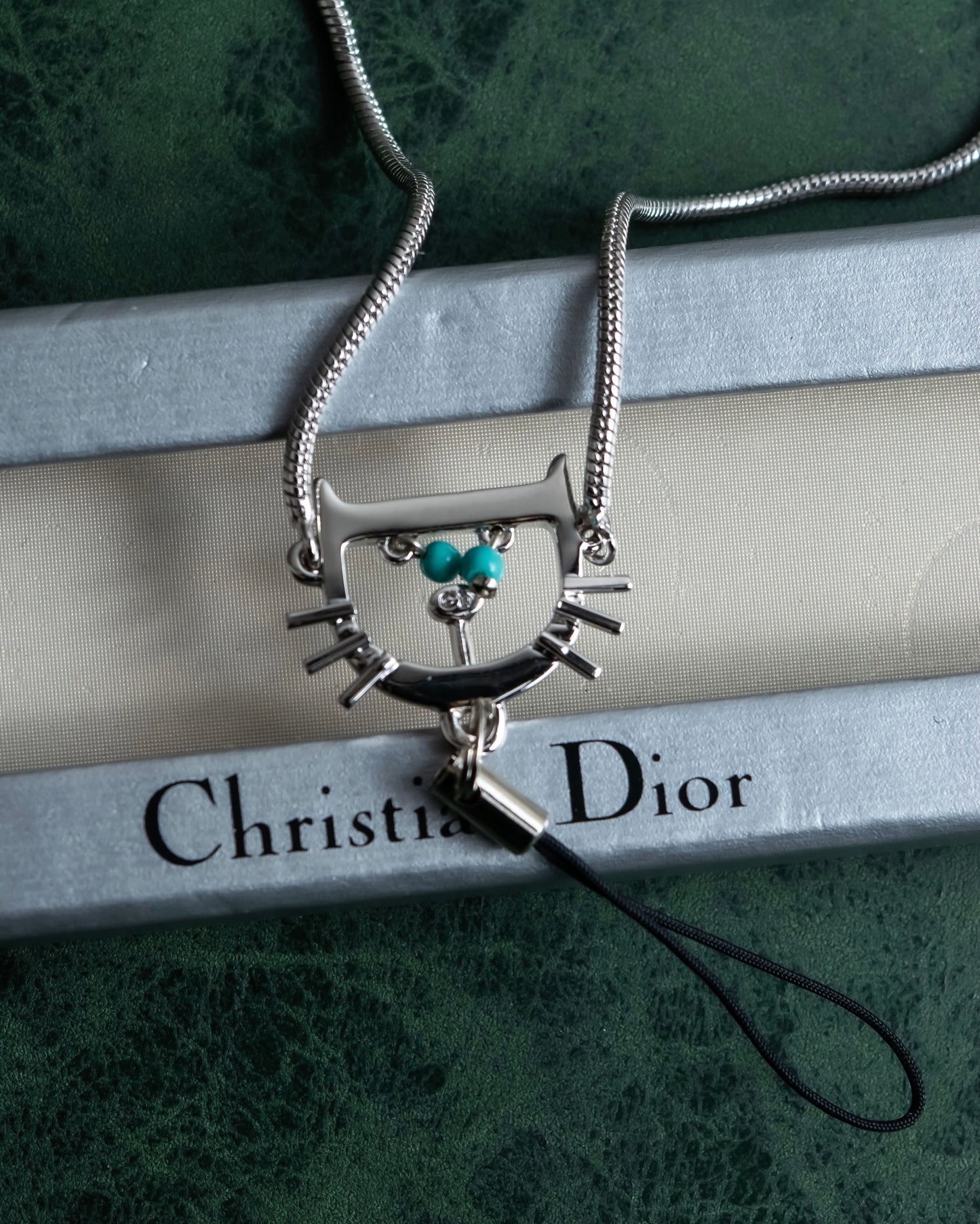 "Christian Dior" Cat & D motif silver key chain