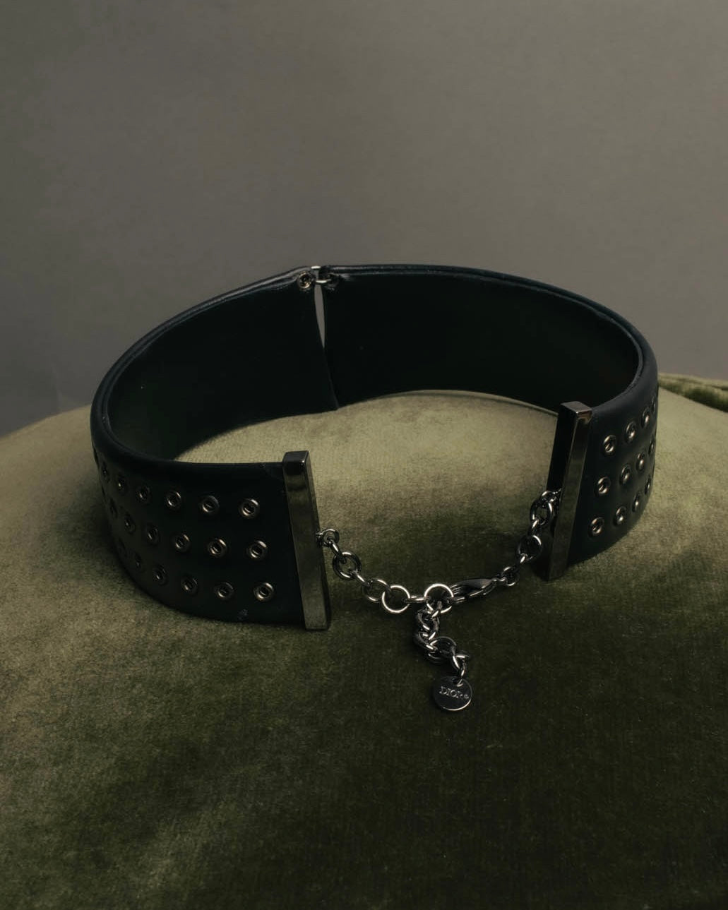 –SPECIAL– "Christian Dior" Late 2000s-2020s Eyelet leather choker necklace