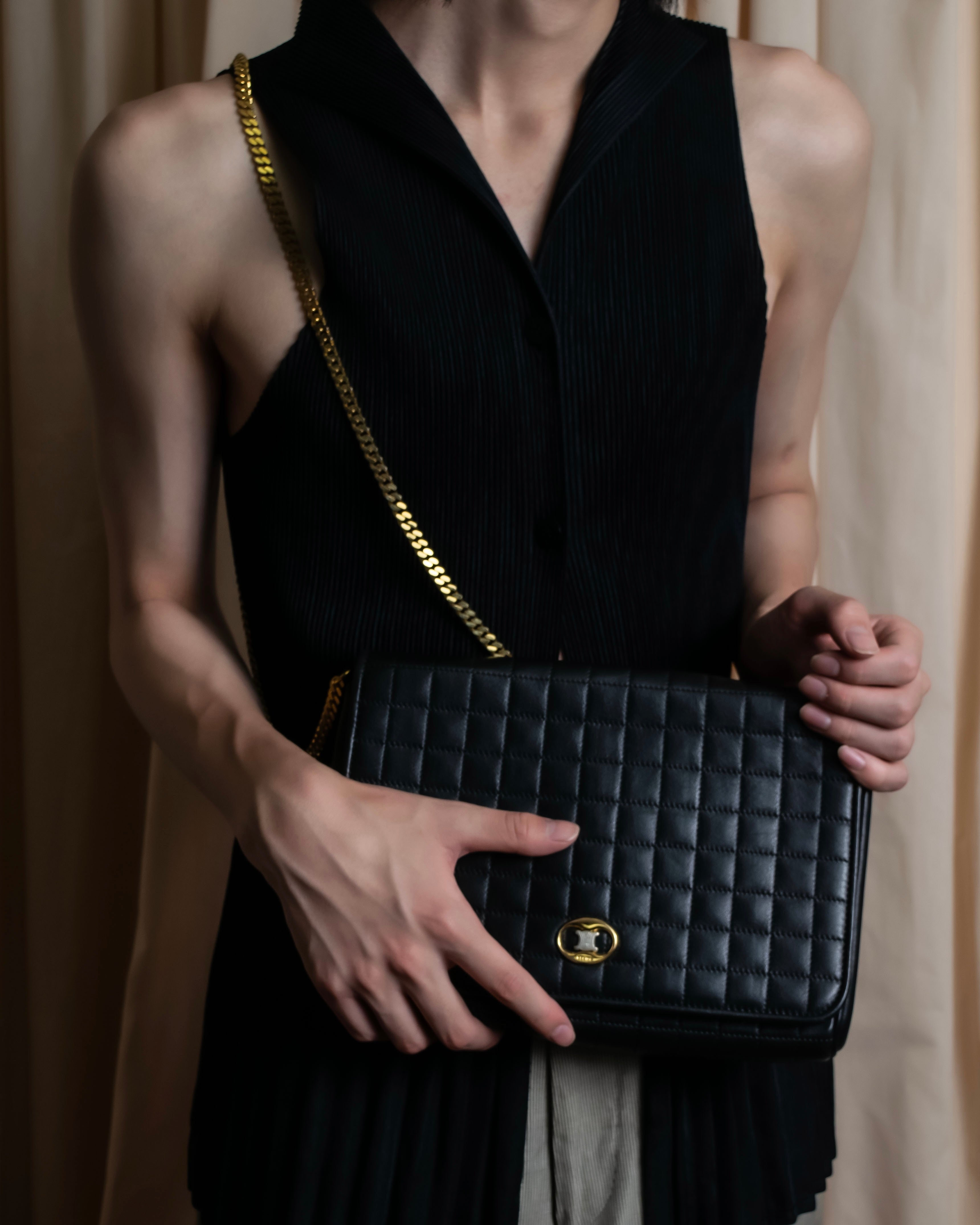 "CELINE" Triomphe logo quilted leather shoulder bag