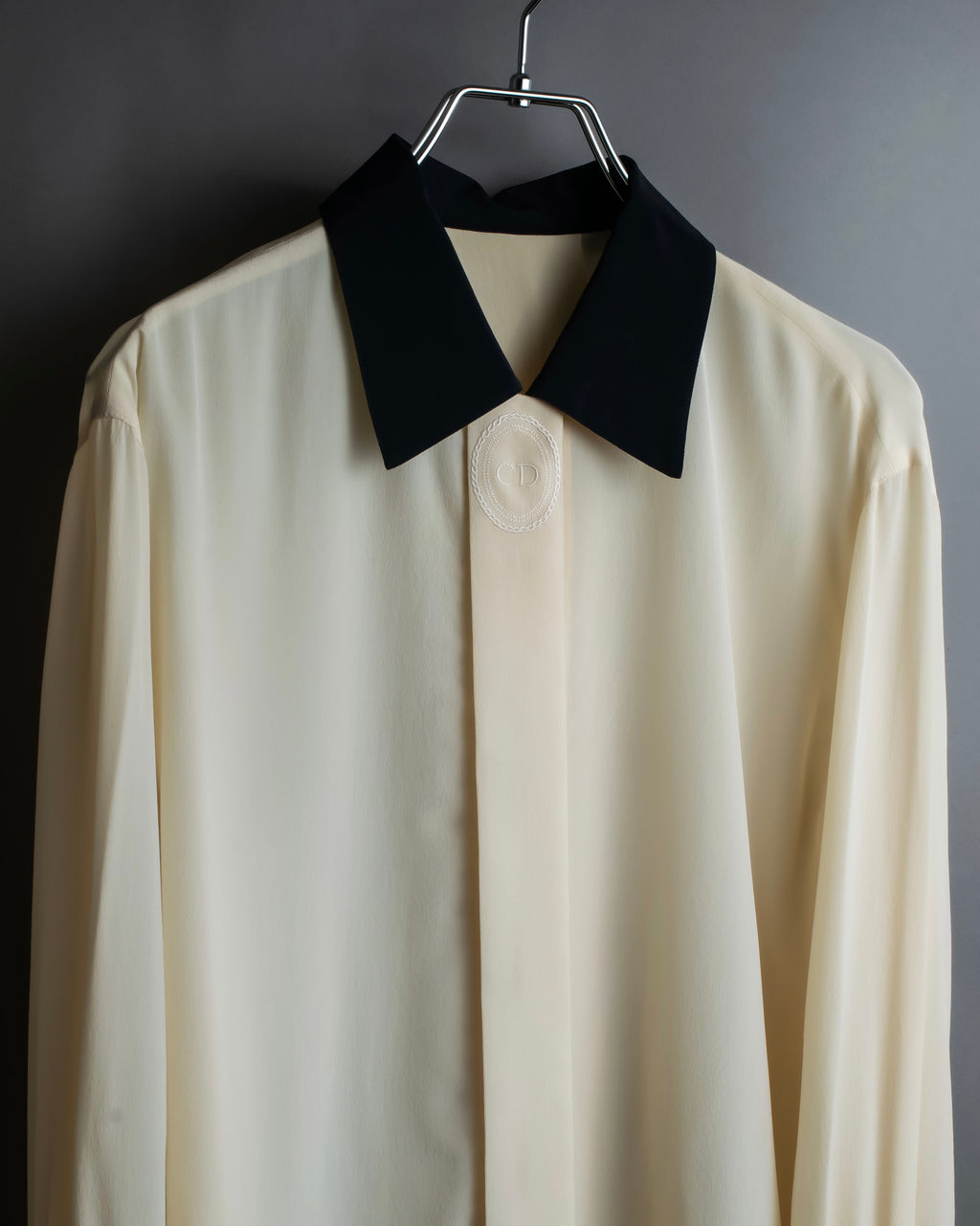 "Christian Dior" 100% silk emblem engraved cleric shirt