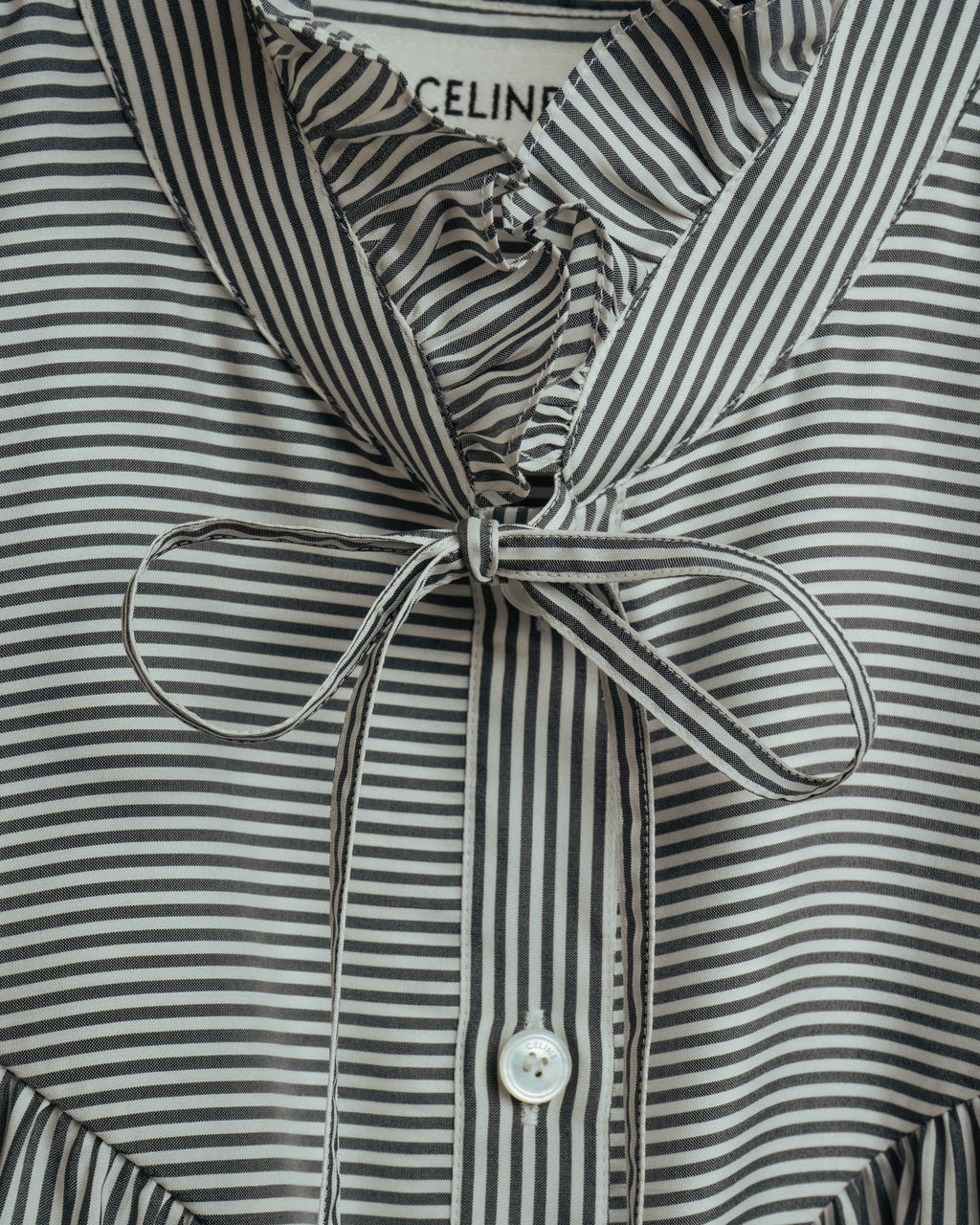 -SPECIAL- “CELINE” 2018’s silk striped ruffle bow blouse