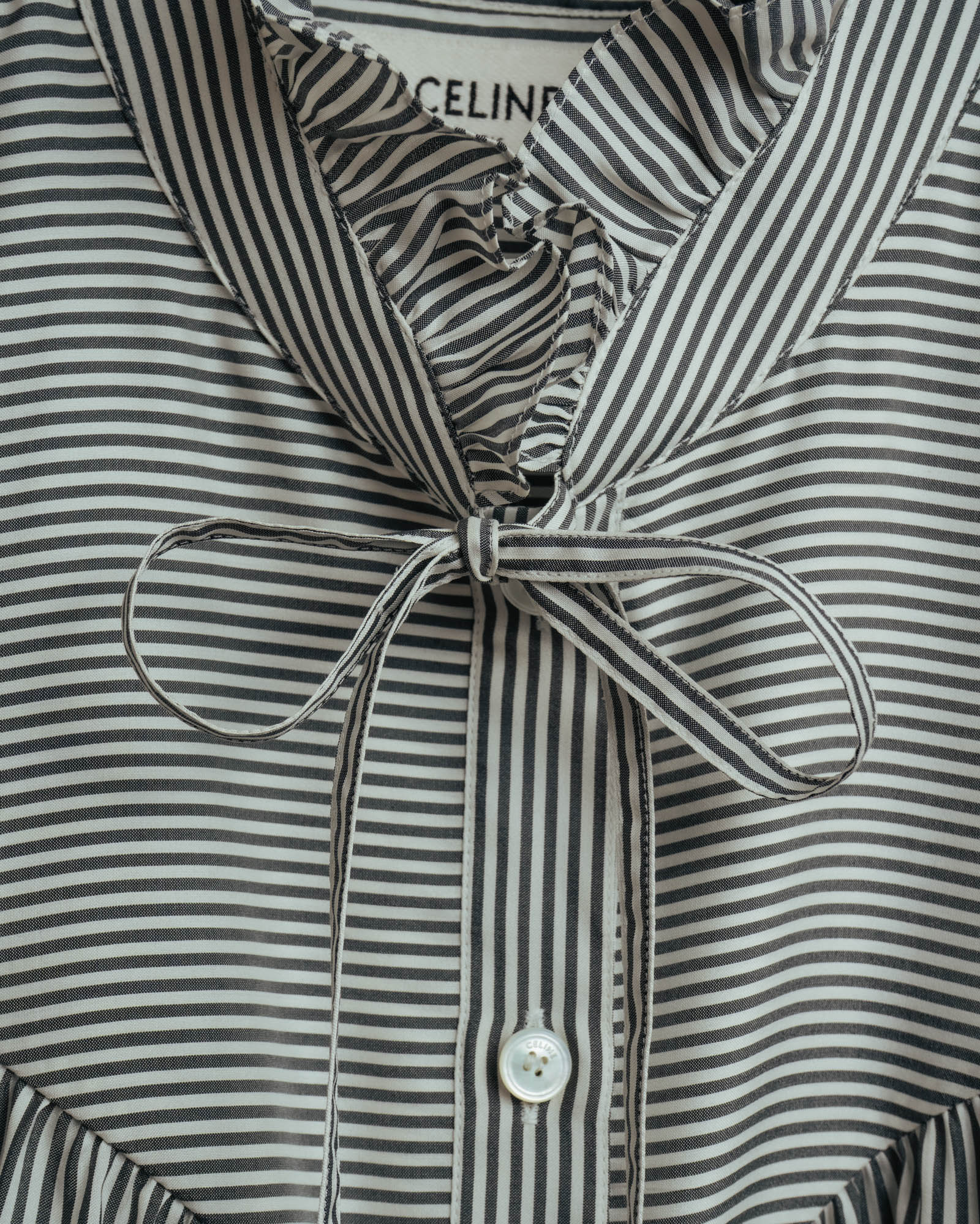 -SPECIAL- “CELINE” 2018’s silk striped ruffle bow blouse