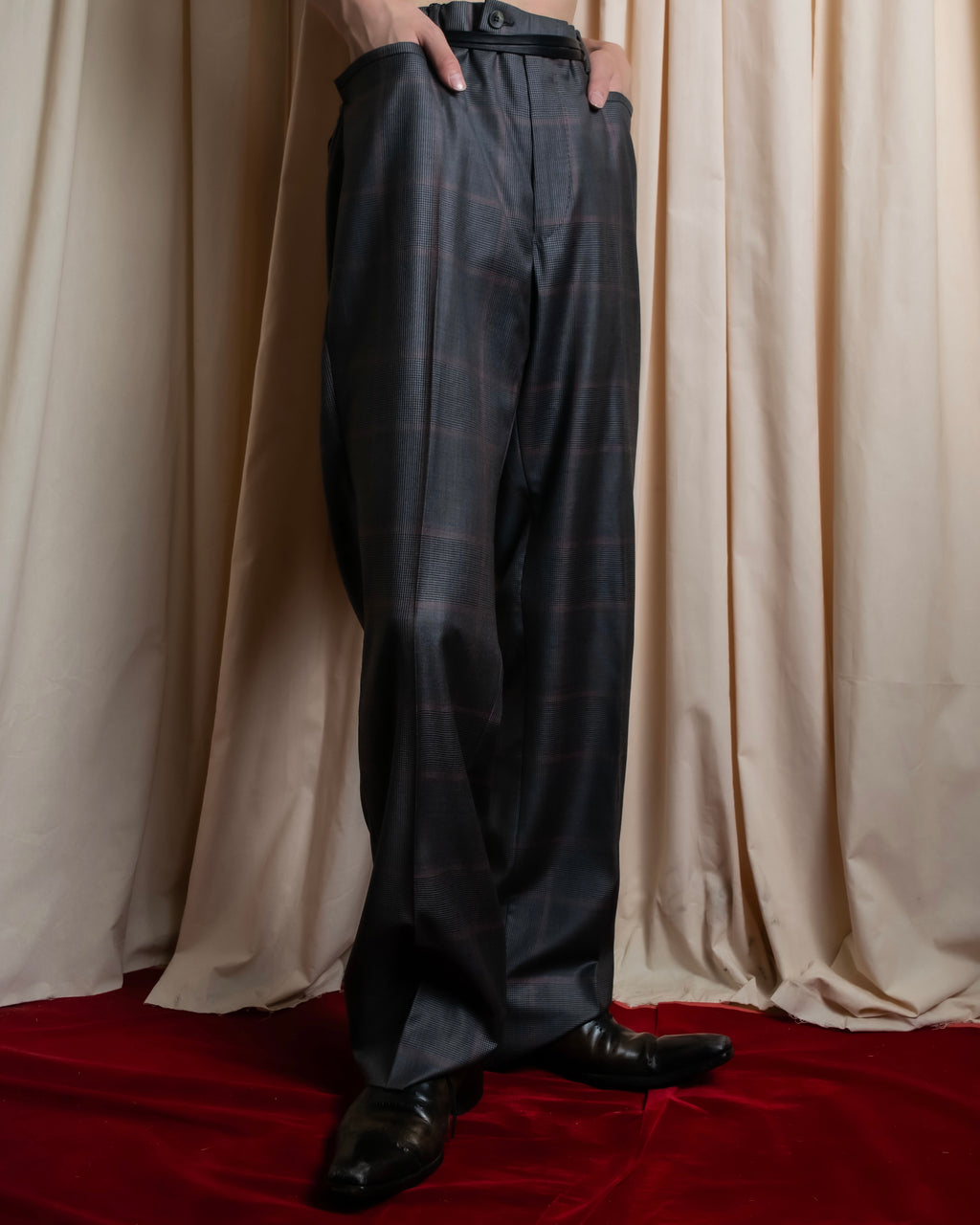 "GUCCI" Glen plaid wool wide tapered slacks