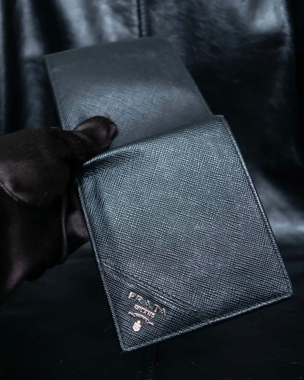 “Prada” Saffiano leather triangle logo wallet