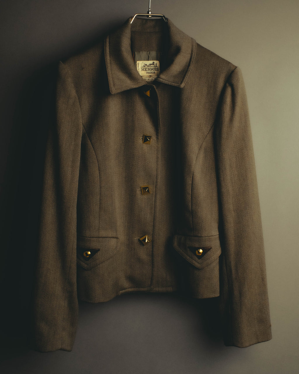 –SPECIAL– "Hermès" 70's-80's Equestrian wool tailored jacket